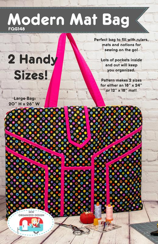 Modern Mat Bag pattern cover.  CLicking this link will take you to the sew organized design website product info page.